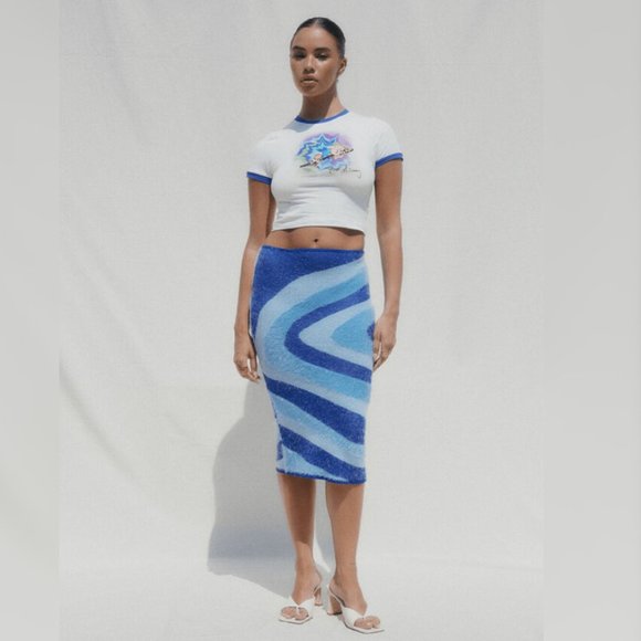 HOUSE OF SUNNY (Size S) Blue Spice Hockney Mini Tube Dress/Bodycon Pencil Skirt - Picture 2 of 6